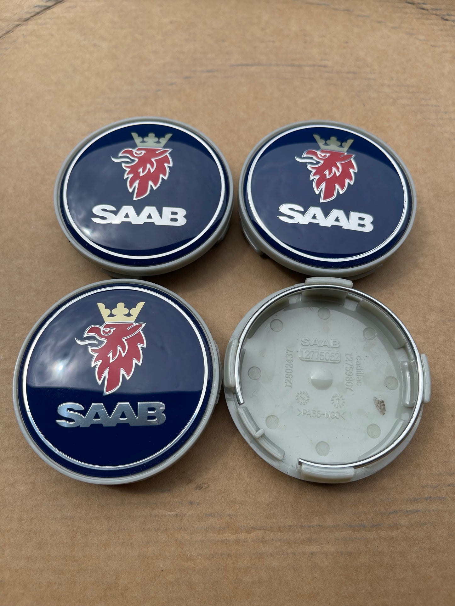 Saab wiel naafkapjes naafdoppen 63mm blauw (orgineel formaat)