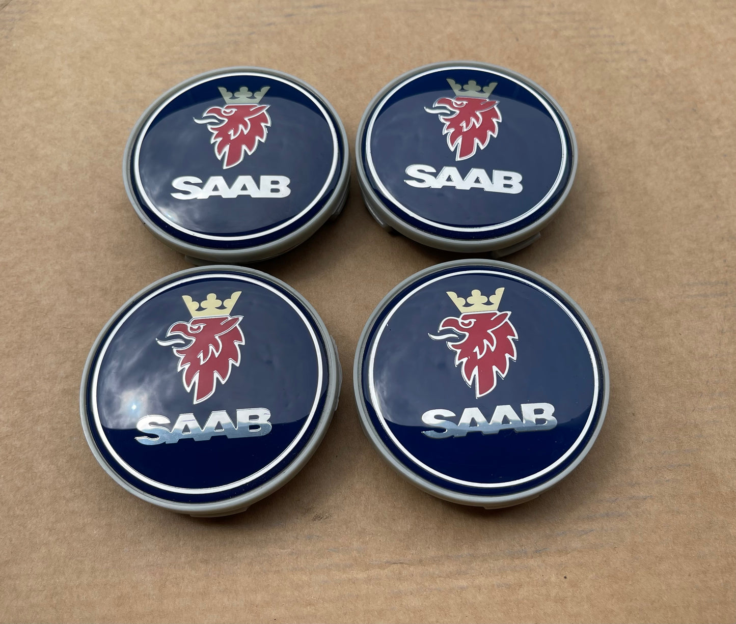 Saab wiel naafkapjes naafdoppen 63mm blauw (orgineel formaat)